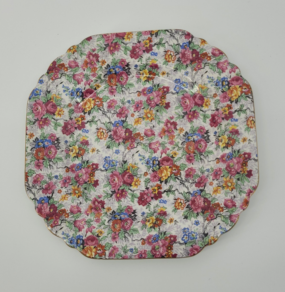 Vintage Lord Nelson Ware Marina Chintz Plate Square Scalloped Gold Trim England